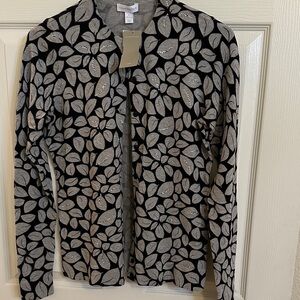 Charter Club Black and Gray Leaf Print Cardigan